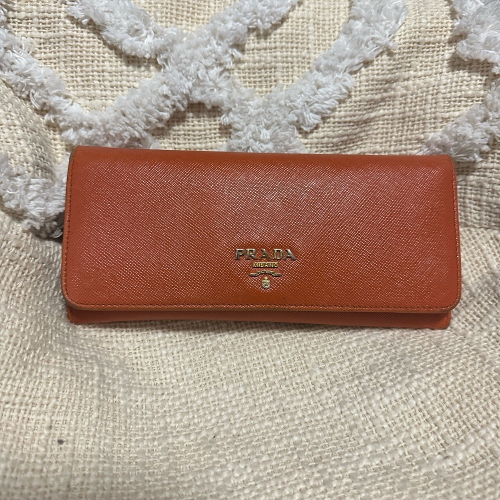 Authentic Prada Saffiano leather orange wallet
